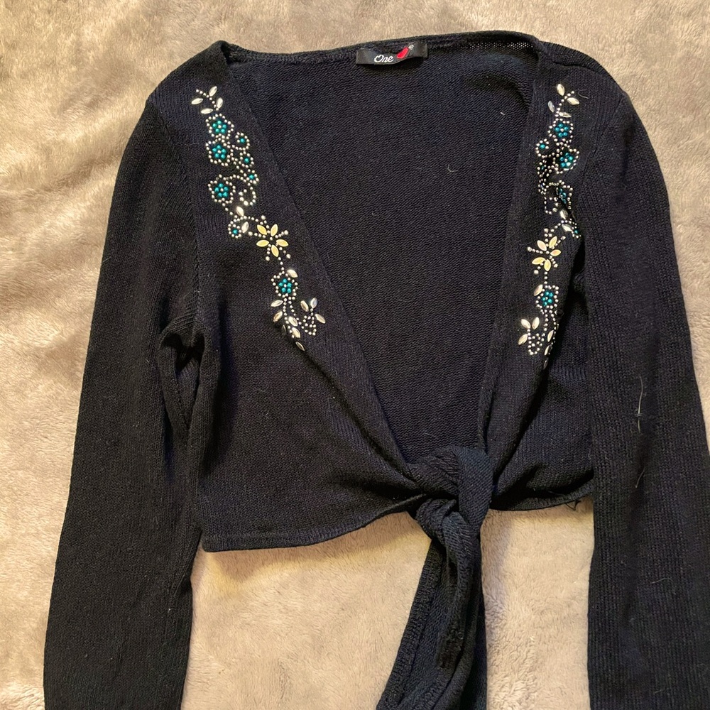 Black Tie Front Cardigan Sweater